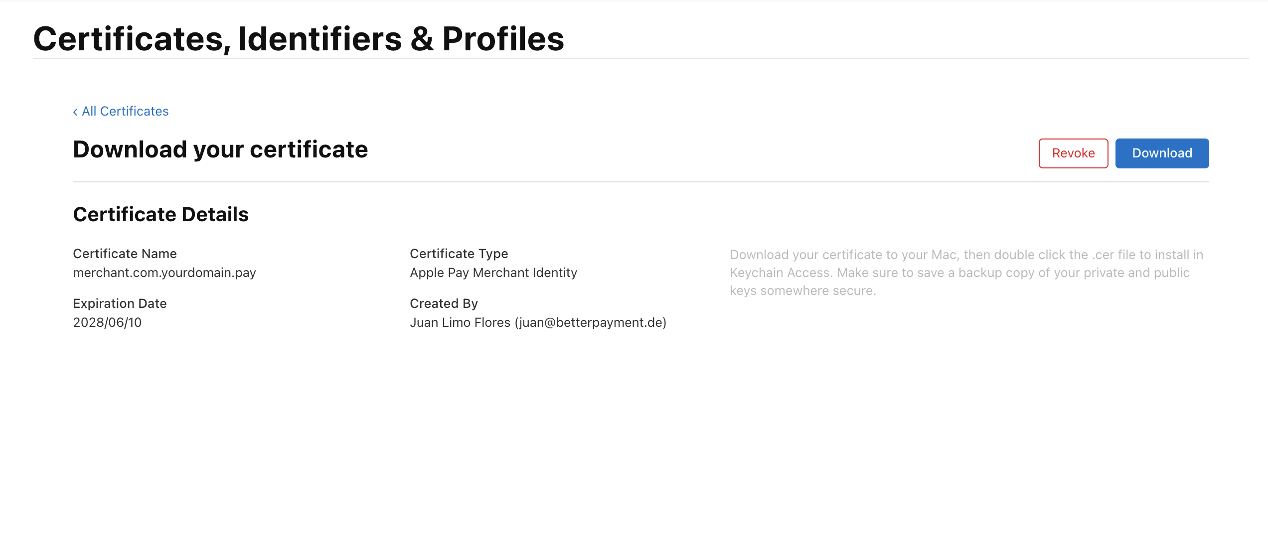 Create Merchant Identity Certificate