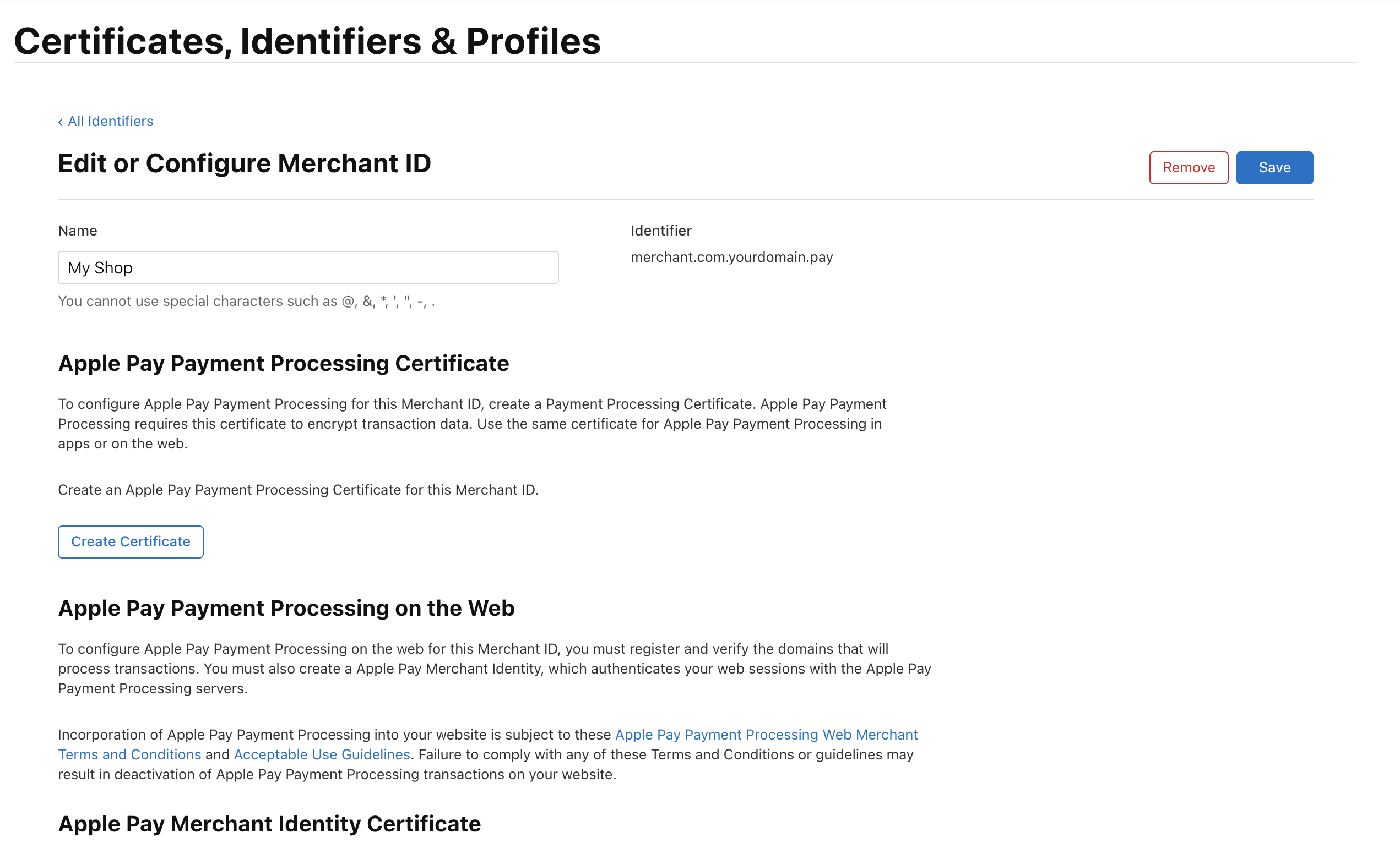 Create Payment Processing Certificate